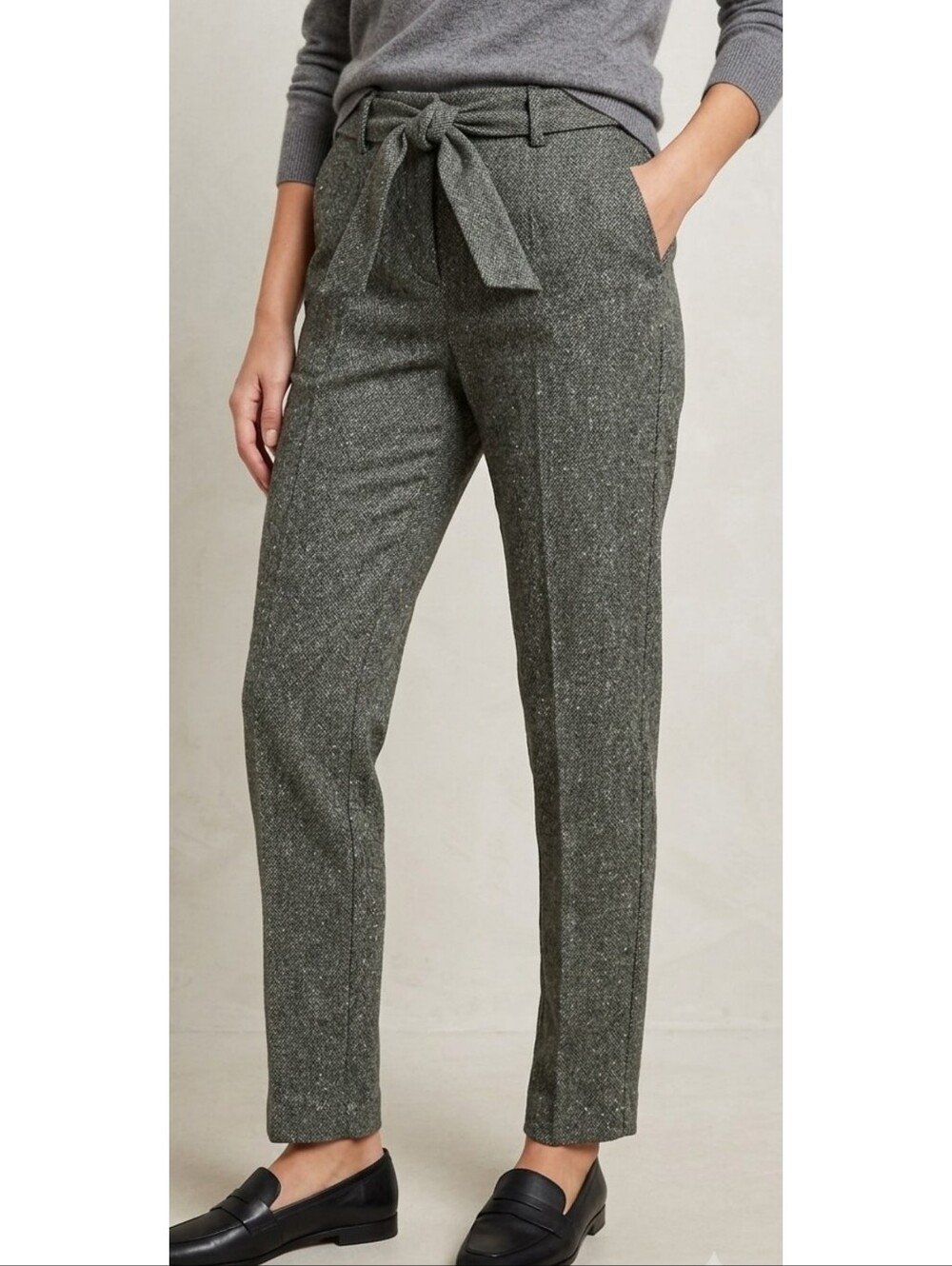 Loft Outlet Trousers with Tie belt Green Speckled Size 10